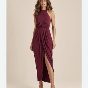 Venus long draped halter formal maxi Merlot dress, size Large